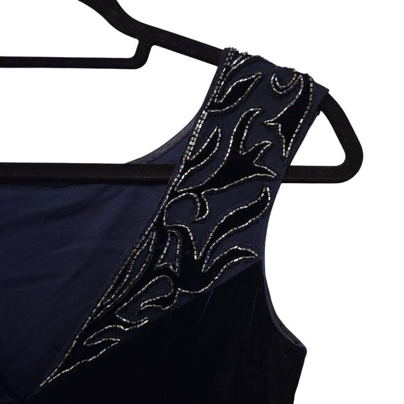 Aidan by Aidan Mattox Navy Blue Velvet Cocktail Dress Size 4 Beaded Mesh Bodice - Picture 7 of 9